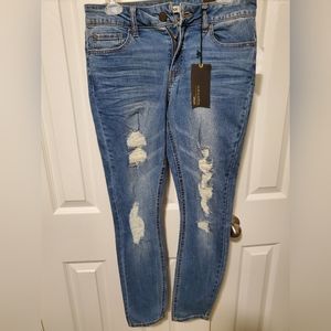 Refuge: Distress Crop Jeans, New.